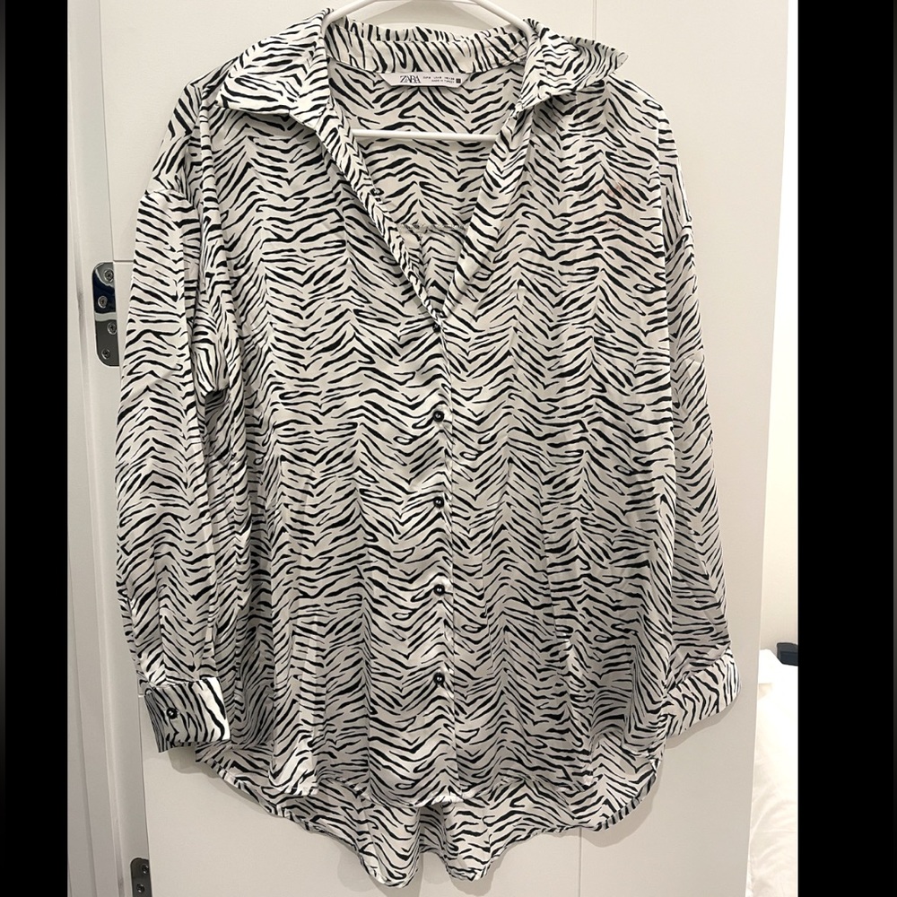 Zebra Print Button Down Blouse